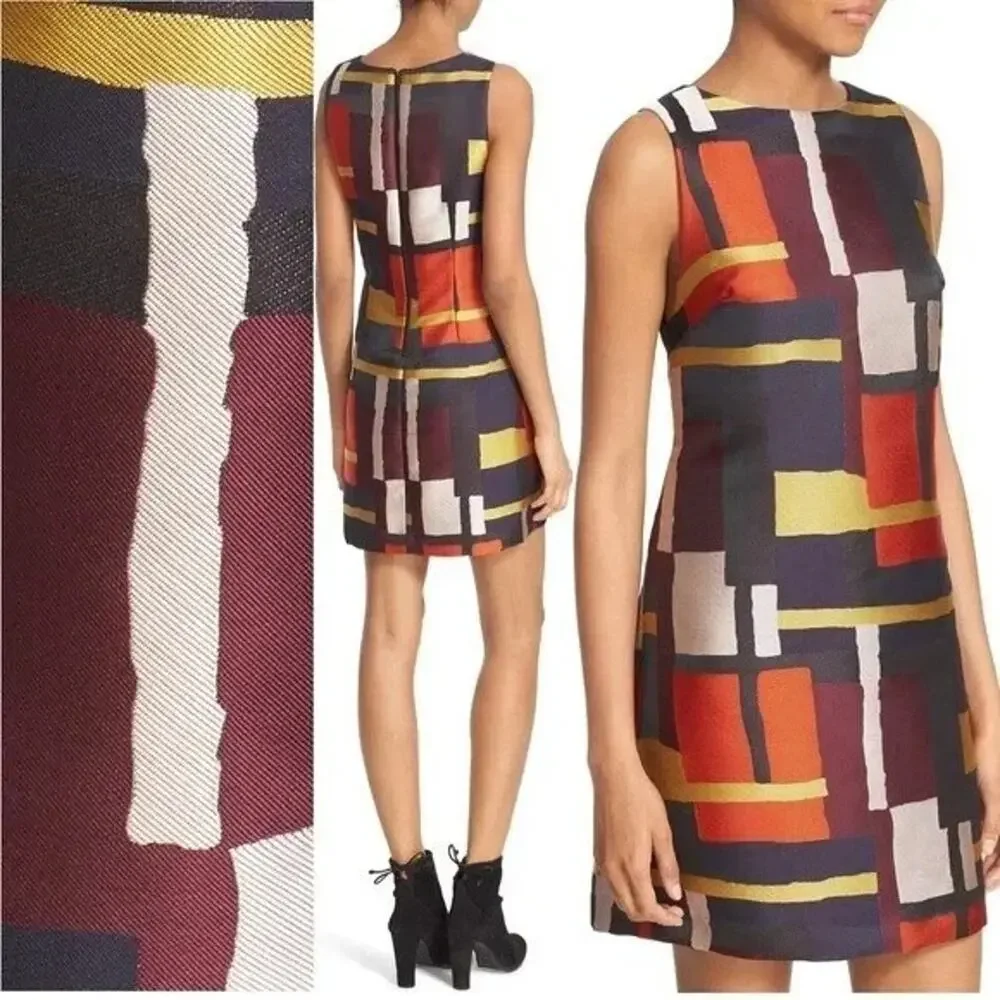 ALICE + OLIVIA Clyde Print Sleeveless A-Line Shift Dress Geometric Womens Size 8 - Picture 7 of 16